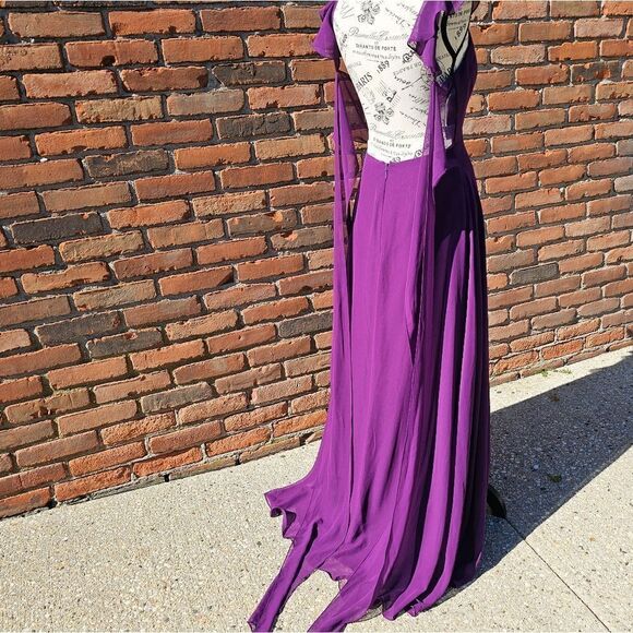 Azazie Ruffle Sleeve Burgandy Chiffon Floor Length Dress - Picture 5 of 16